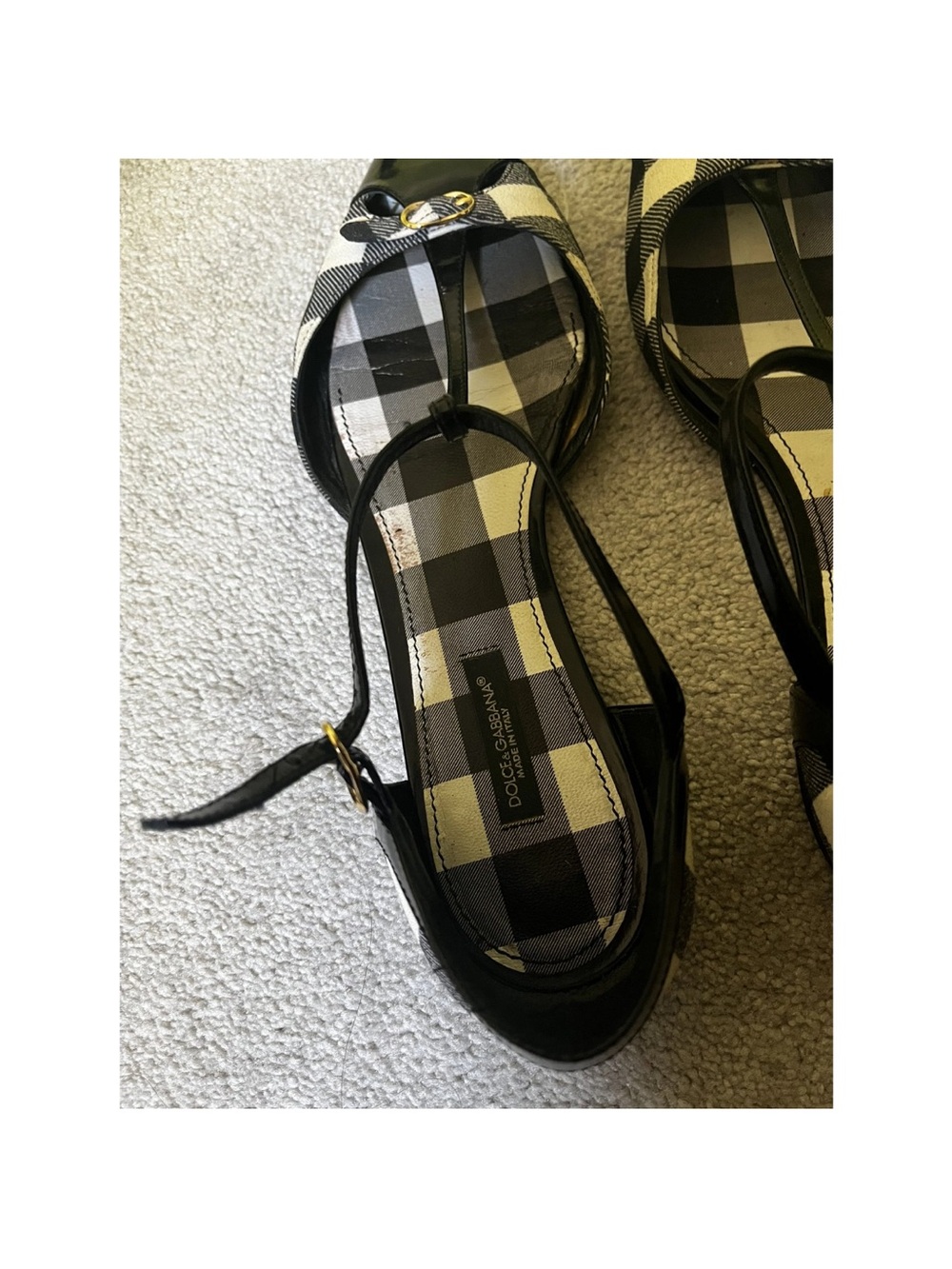Dolce & Gabbana Black and White Plaid Pointed Slingback Flats - Picture 3 of 7